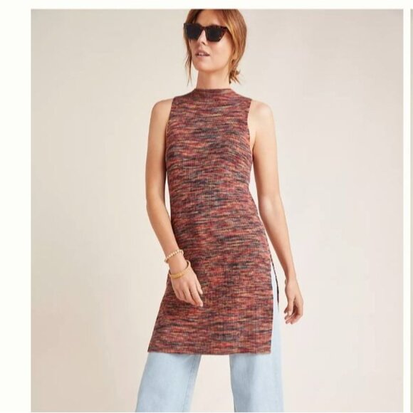 Anthropologie Top Large Autumn Melange Tami Space Dyed Stripe Stretch Tunic Boho - Picture 1 of 10